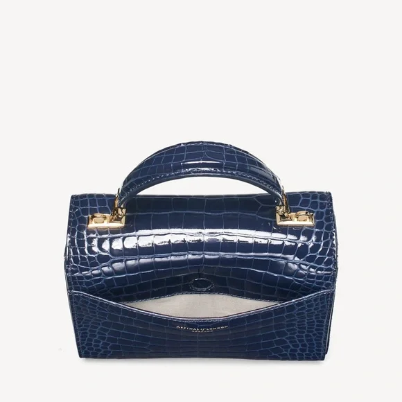 Aspinal of London Midi Mayfair Bag - Patent Croc with Chain Strap - Picture 4 of 5